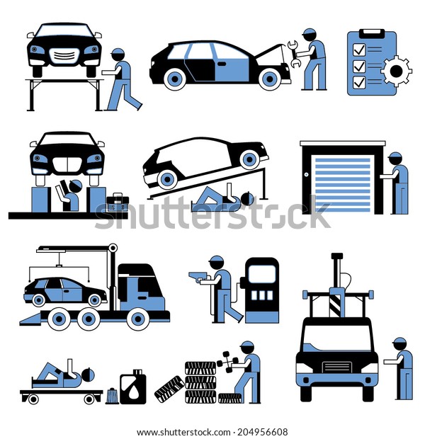 Garage Service Icons Mechanic Man Repair Stock Vector Royalty