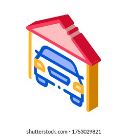 Garage Shed With Car Vehicle vector isometric sign. color isolated symbol illustration