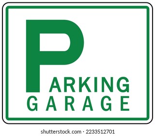 Garage sign and label green garage parking with arrow