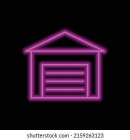 Garage simple icon vector. Flat design. Purple neon style on black background.ai