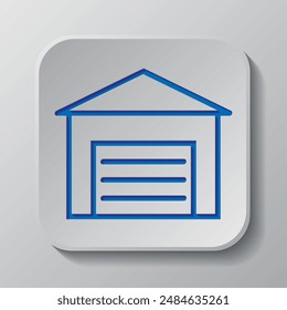 Garage simple icon vector. Flat design. Paper cut design. Cutted blue symbol with shadow. Gray badge button, gray background.ai