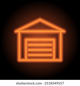Garage simple icon vector. Flat design. Orange neon on black background.ai