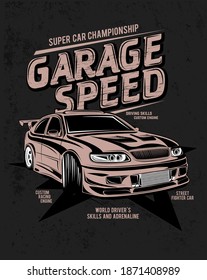 garage speed, illustration of modified racing car engine