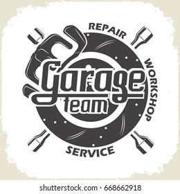 Garage Team Service Logo Design Monochrome Stock Vector (Royalty Free ...