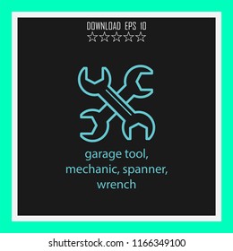 garage tool, mechanic, spanner, wrench  vector icon