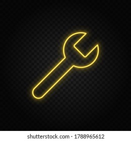 garage tool, repair yellow neon icon .Transparent background. Yellow neon vector icon