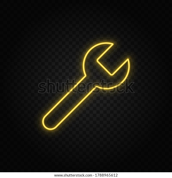 garage tool, repair yellow neon icon\
.Transparent background. Yellow neon vector\
icon