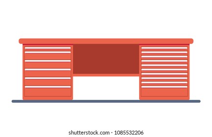 Garage tool table with two box. Garage interior equipment. Storage box for tools and vehicle repair. Vector illustration.