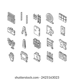 garage tools service auto repair isometric icons set. car mechanic, automotive engine, automobile vehicle, wheel wrench, shop, equipment garage tools service auto repair color line