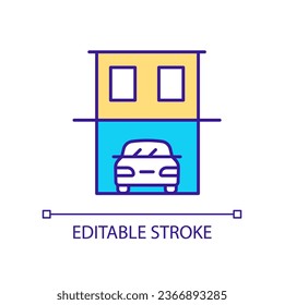 Garage underneath house RGB color icon. Safely vehicle storage. Basement garage. Safety precaution. Isolated vector illustration. Simple filled line drawing. Editable stroke. Arial font used