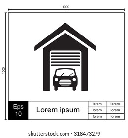 Garage vector icon with car.