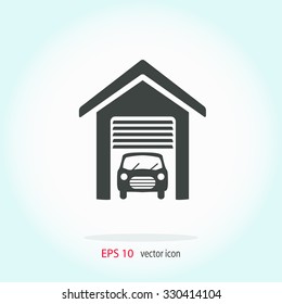 Garage vector icon with car.