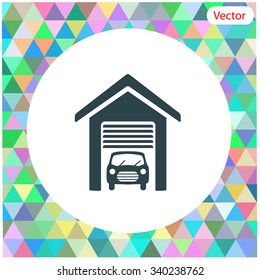 Garage vector icon with car.