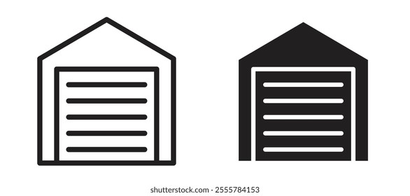 Garage vector icon set in black color.