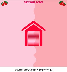 Garage vector  icon. Strawberry Background.