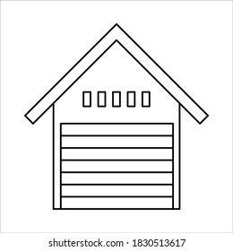 Garage Vector, Garage Line Art Vector, Flat Icon, Black and White Isolated Vector Illustration