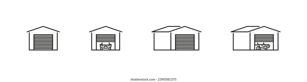 Juego de iconos de contorno del vector de garaje. Iconos de construcción del servicio de reparación de automóviles.