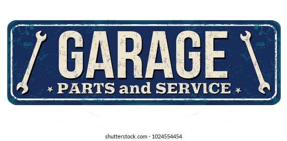 Garage vintage rusty metal sign on a white background, vector illustration