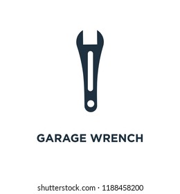 Garage Wrench icon. Black filled vector illustration. Garage Wrench symbol on white background. Can be used in web and mobile.