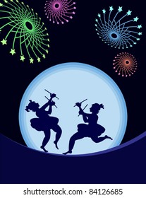 Garba Dancer & Fireworks in evening, Shadow Art