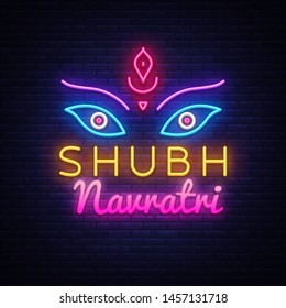 Garba Festival Neon,Navratri Celebration Neon Design, Gujarati Dandiya Night Poster Or Banner Design. Design Template for greeting cards or invitation. Vector