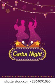 Garba Night Dance Lights Background Festival Template  Vector. Navaratri, Dasara