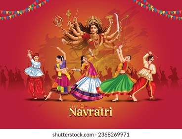 Garba Night Diwali  poster for Navratri Dussehra festival of India. vector illustration design of peoples playing Dandiya dance. svg