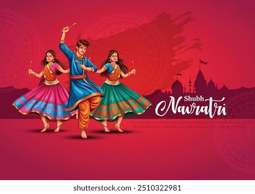 Garba Night Diwali  poster for Navratri Dussehra festival of India. vector illustration design of peoples playing Dandiya dance.