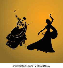 Garba Night for Navratri Dussehra festival of India. vector illustration design of girls playing Dandiya dance