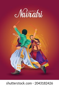 Garba Night poster for Navratri Dussehra festival of India. vector illustration design  of couple playing Dandiya dance. svg
