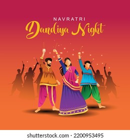 Garba Night poster for Navratri Dussehra festival of India. vector illustration design of peoples playing Dandiya dance. svg
