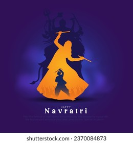 Garba Night poster for Navratri Dussehra festival of India. vector illustration design of peoples playing Dandiya dance.