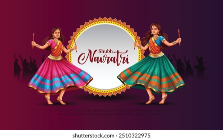 Garba Night poster for Navratri Dussehra festival of India. vector illustration design of peoples playing Dandiya dance.