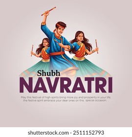 Cartaz da Noite de Garba para o festival Navratri Dussehra da Índia. design de ilustração vetorial de pessoas tocando dança Dandiya.