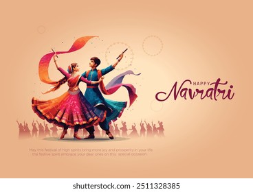 Cartel de la noche de Garba para el festival Navratri Dussehra de India. diseño de Ilustración vectorial de personas que tocan danza Dandiya.