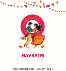 Garba Night poster for Navratri Dussehra festival of India. vector illustration design of peoples playing Dandiya dance.