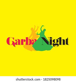 Garba Night Typogoraphy - 2 Women Playing Dandiya Dance in Navratri Festival