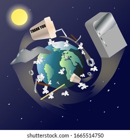 Garbage around the planet. Vector illustration.  