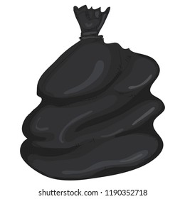 Garbage bag cartoon style isolated on white background. Black Garbage bag.