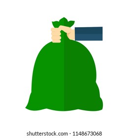Garbage bag. Clean city. Sorting. Green colors bag garbage. Vector illustration. EPS 10.