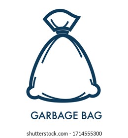 Garbage bag filled with rubbish and tied with thread, isolated colorless icon outline. Disposal or litter in plastic sack, package full of refuse, household trash in packet, vector in flat style