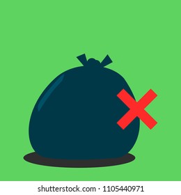 garbage bag with  forbidden sign on green background