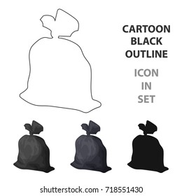 Garbage bag icon in cartoon style isolated on white background. Trash and garbage symbol stock vector illustration.