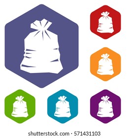 Garbage bag icons set rhombus in different colors isolated on white background
