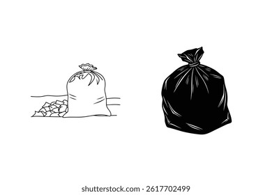 Garbage Bag Icons Vector Illustration Showing Waste Management And Environmental Awareness