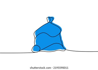 Garbage bag one line colored continuous drawing. Trash bag continuous one line colorful illustration. Vector minimalist linear illustration.