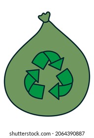 garbage bag with recycle symbol on white background