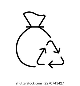 Garbage bag with recycling line icon. Rubbish, keeping the planet clean, green peace, pollution. Security ecology. Vector line icon on white background