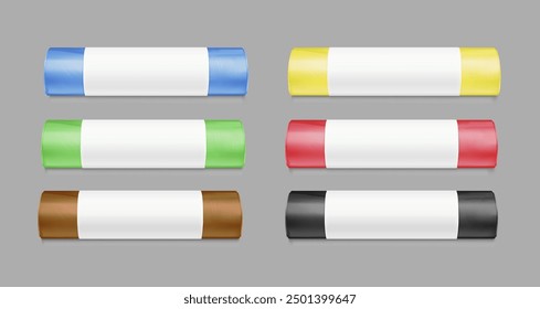 Garbage bag roll mockup set. High realistic. Vector illustration isolated on grey background. Ready for your design. EPS10.	