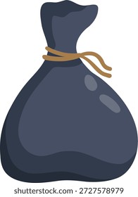 Müllsack, schwarzer Plastikmüllsack mit Seil einzeln auf Weiß. Abfallsackbehälter für Müll oder Müll. Müllsack für zu Hause